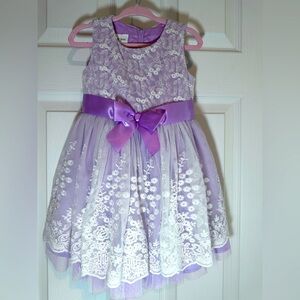 Bonnie Baby Scalloped Embroidered Sleeveless Mesh Dress Toddler Girl 2T Lavender
